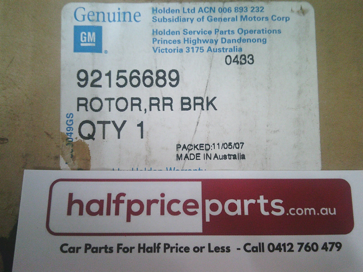 Holden VT/VX/VY Commodore/WK Statesman Genuine Rear Brake Rotor (Sold As 1 ONLY) New Part
