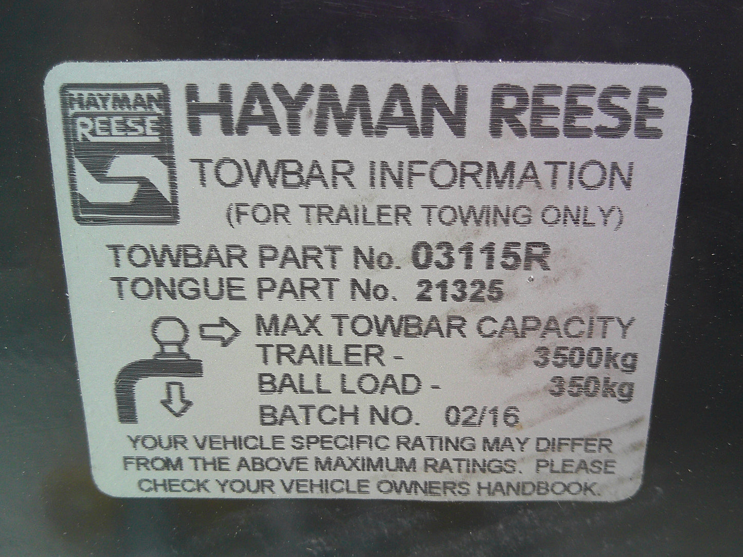 Hayman Reese Heavy Duty Tow Bar Kit (No Tow Ball Missing Some Bolts And Tongue Pin) Suits Toyota Hilux Gun Series Tub Variant Only New Part