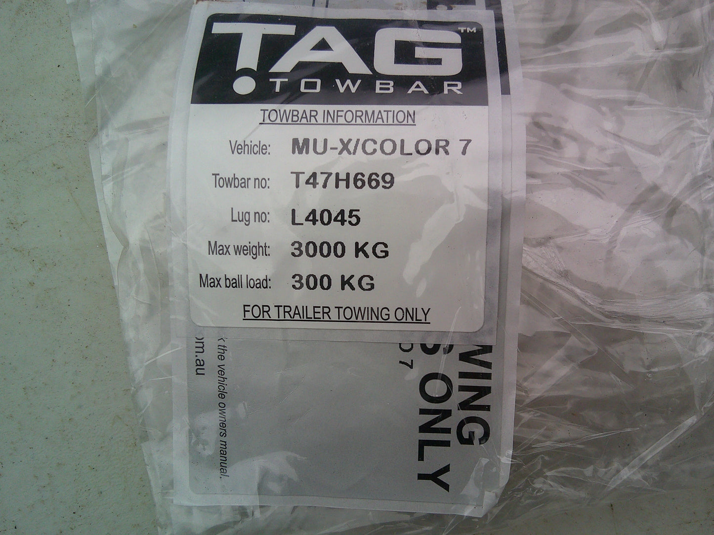 TAG Towing Class 4 Heavy Duty Replacement Tow Bar Only Suits Isuzu MU-X (Only Whats In The Photos) New Part