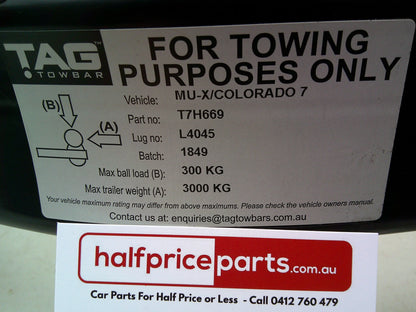 TAG Towing Class 4 Heavy Duty Replacement Tow Bar Only Suits Isuzu MU-X (Only Whats In The Photos) New Part