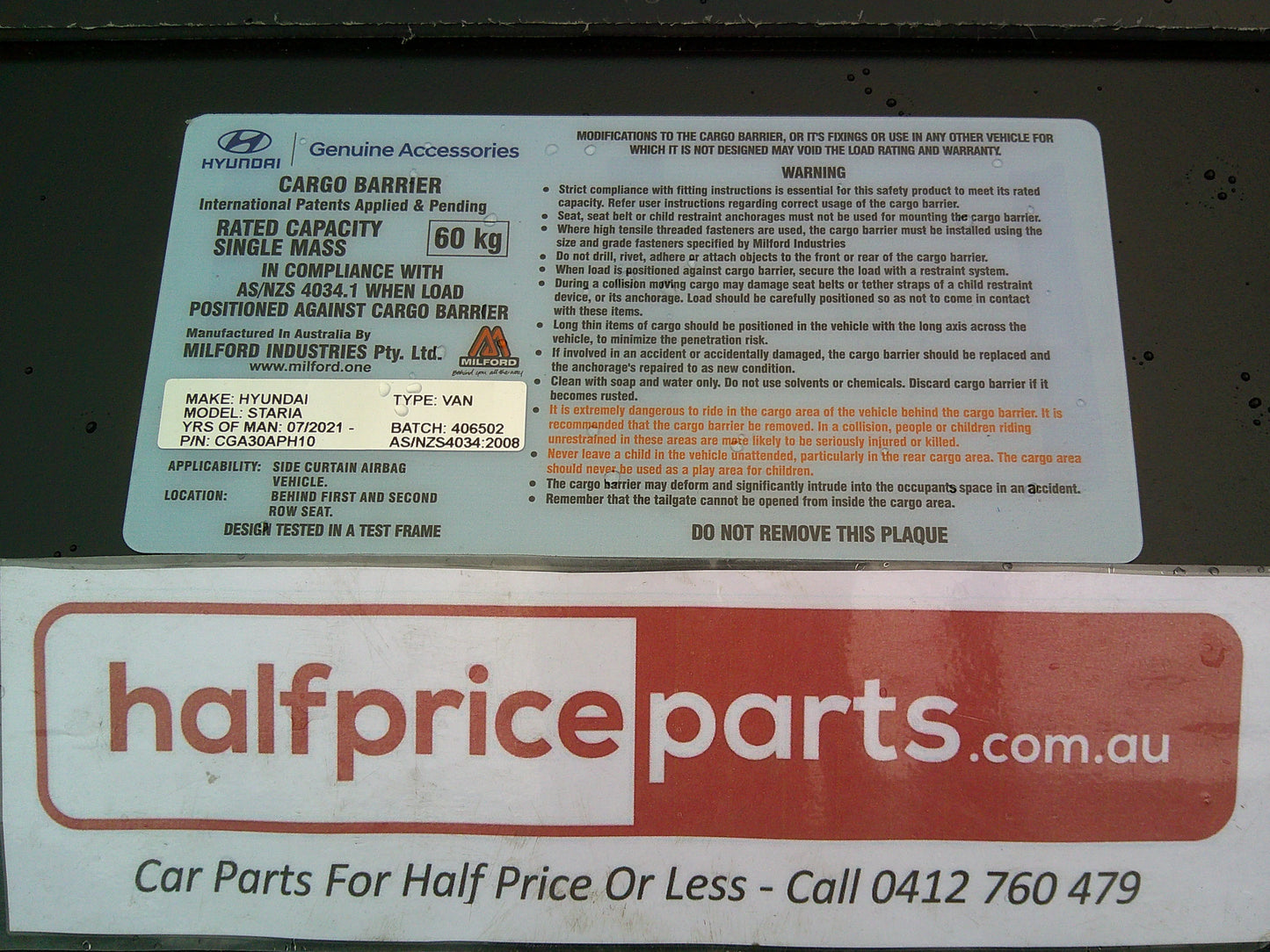 Hyundai Staria Genuine Partition A/C Partition Barrier With Window New Part