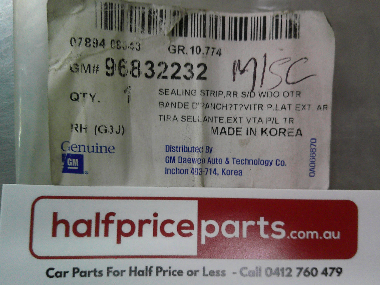 Holden JH Cruze Genuine Right Hand Rear Door Moulding New Part