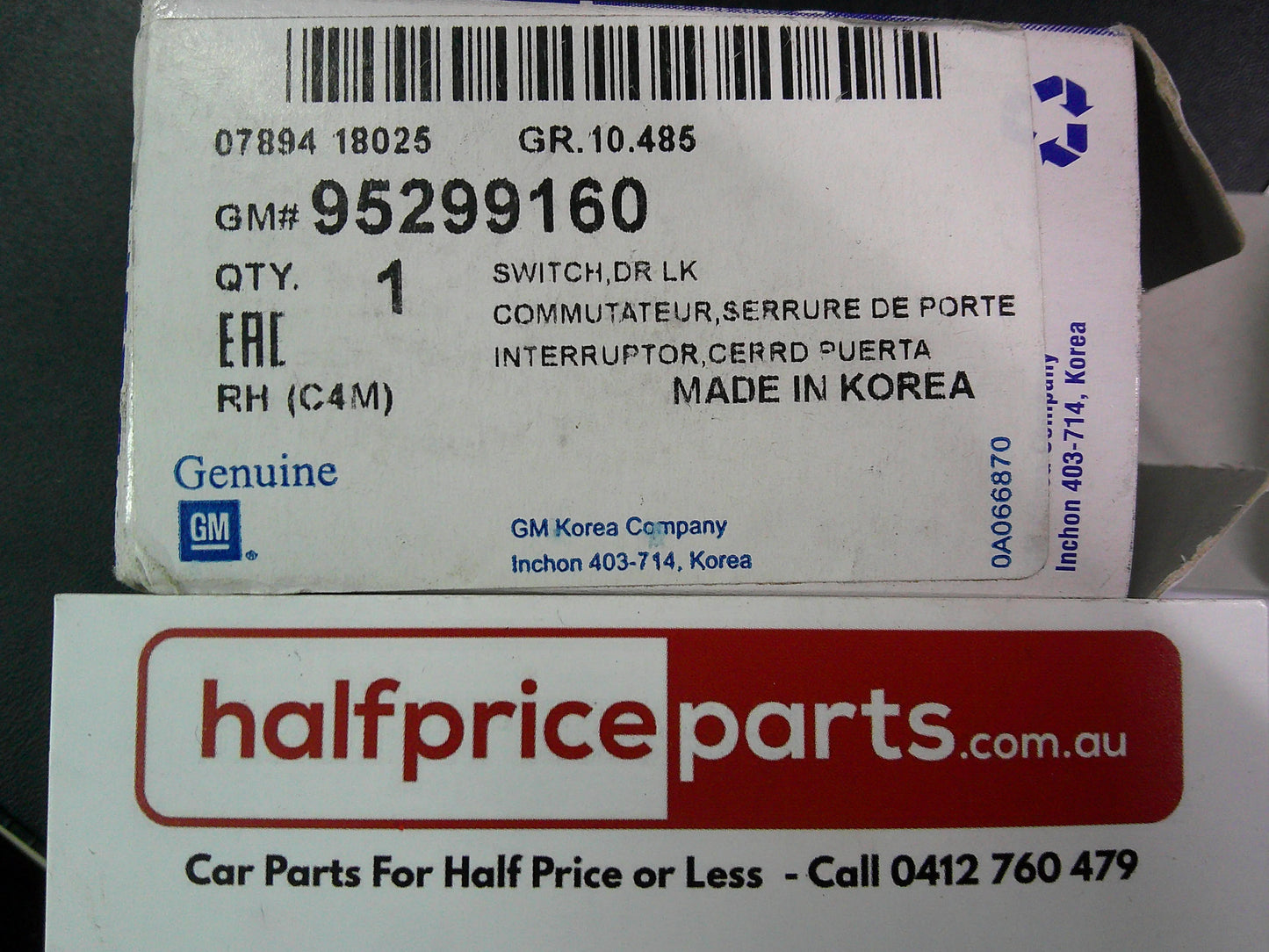 Holden Barina Spark/Trax Genuine Jet Black Drivers Door Lock Switch New Part