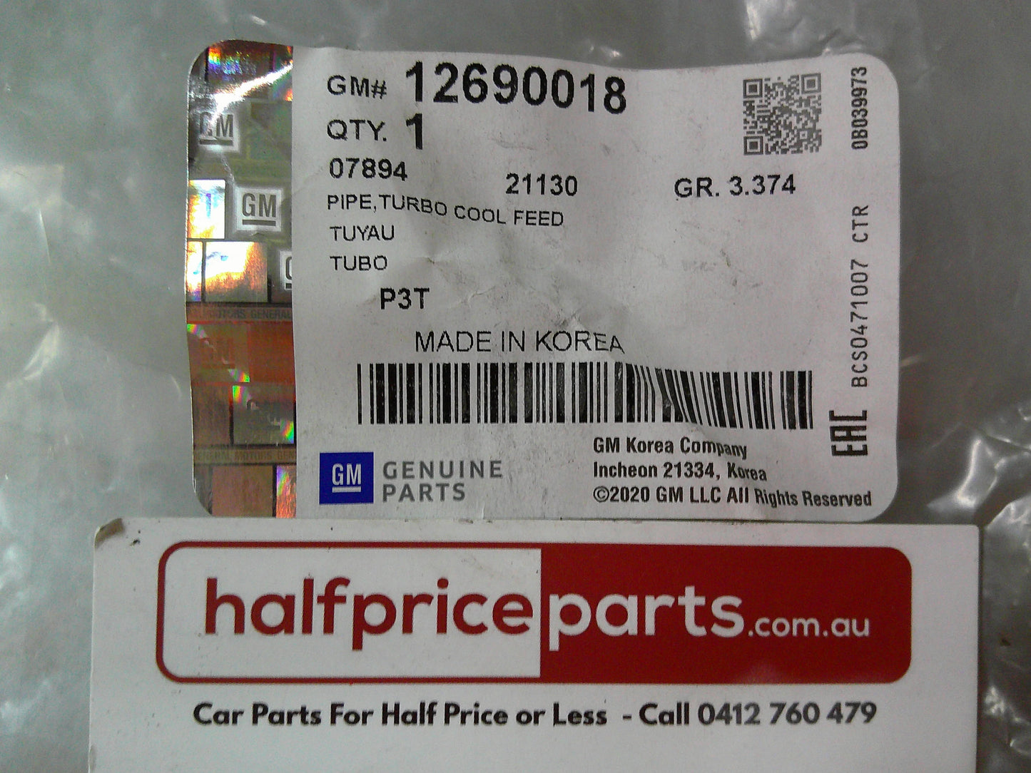 Holden JH Cruze Series II/Malibu/Equinox/Trax Genuine Turbo Charger Water Feed Pipe New Part