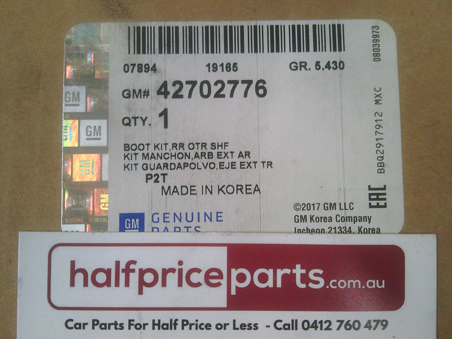 Holden TK Barina Genuine Front Half Shaft Constant Velocity Joint Boot New Part