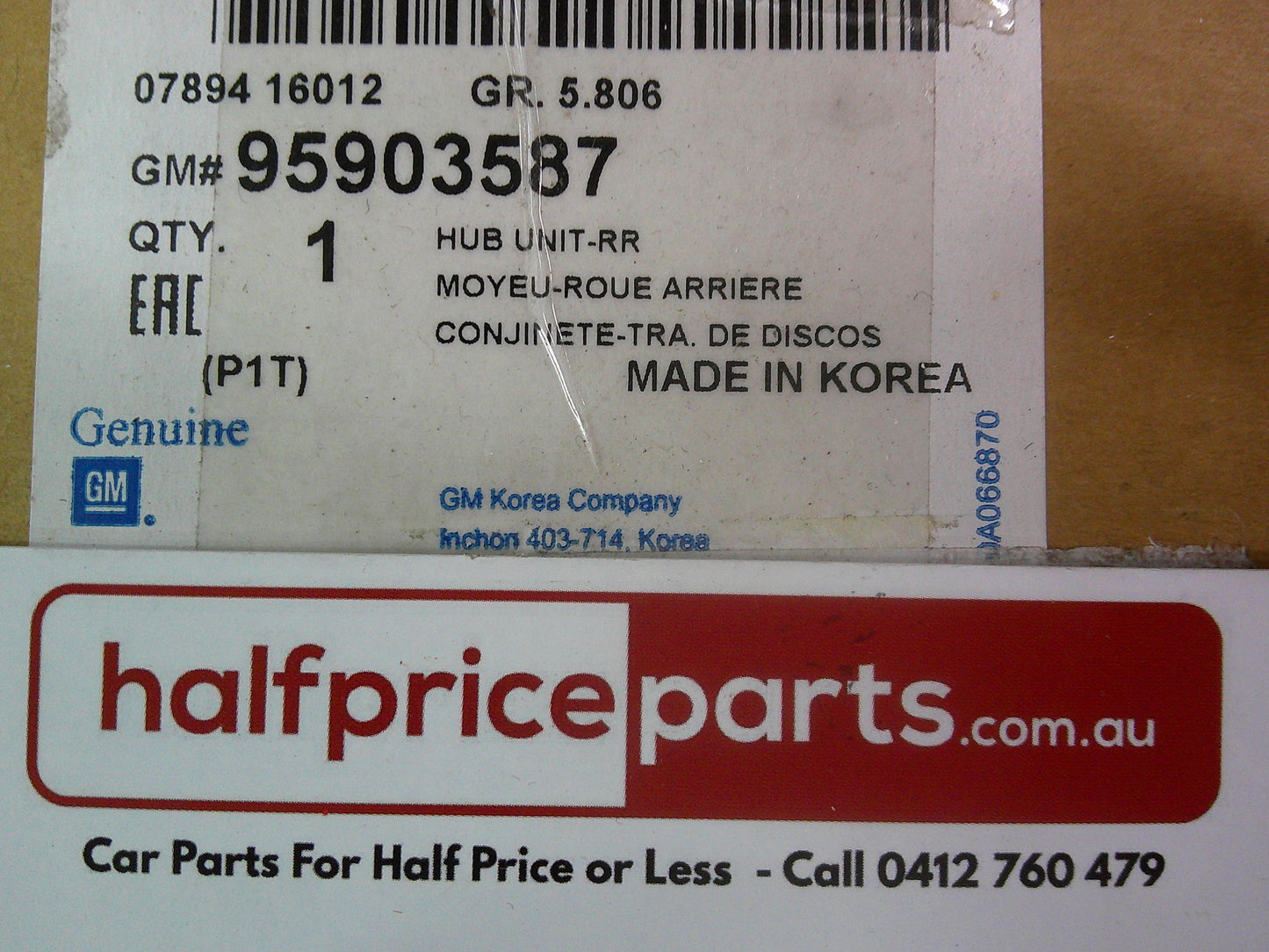 Holden TK Barina Genuine Left/Right Hand Rear Wheel Bearing Hub Assembly New Part