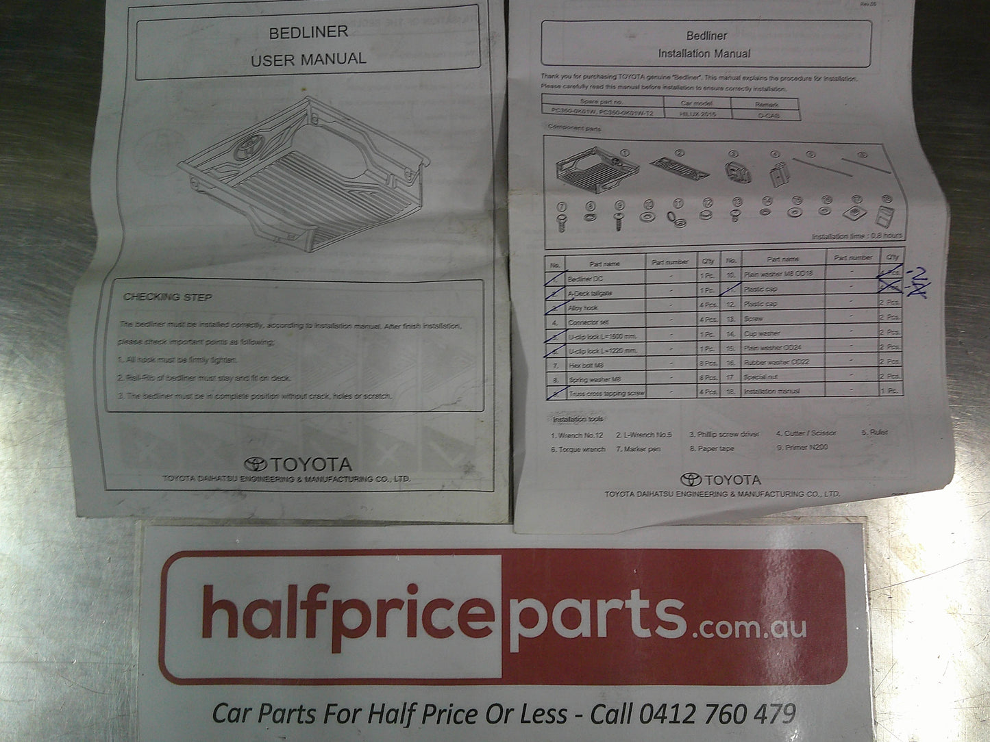 Toyota Hilux Dual Cab Genuine Tub and Tailgate Liner Fitting Kit (Incomplete Kit) New Part