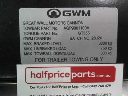 GWM Cannon/Haval H6 Genuine 300KG Tow Bar Colmplete With Wiring Fitting Kit And Ball New Part