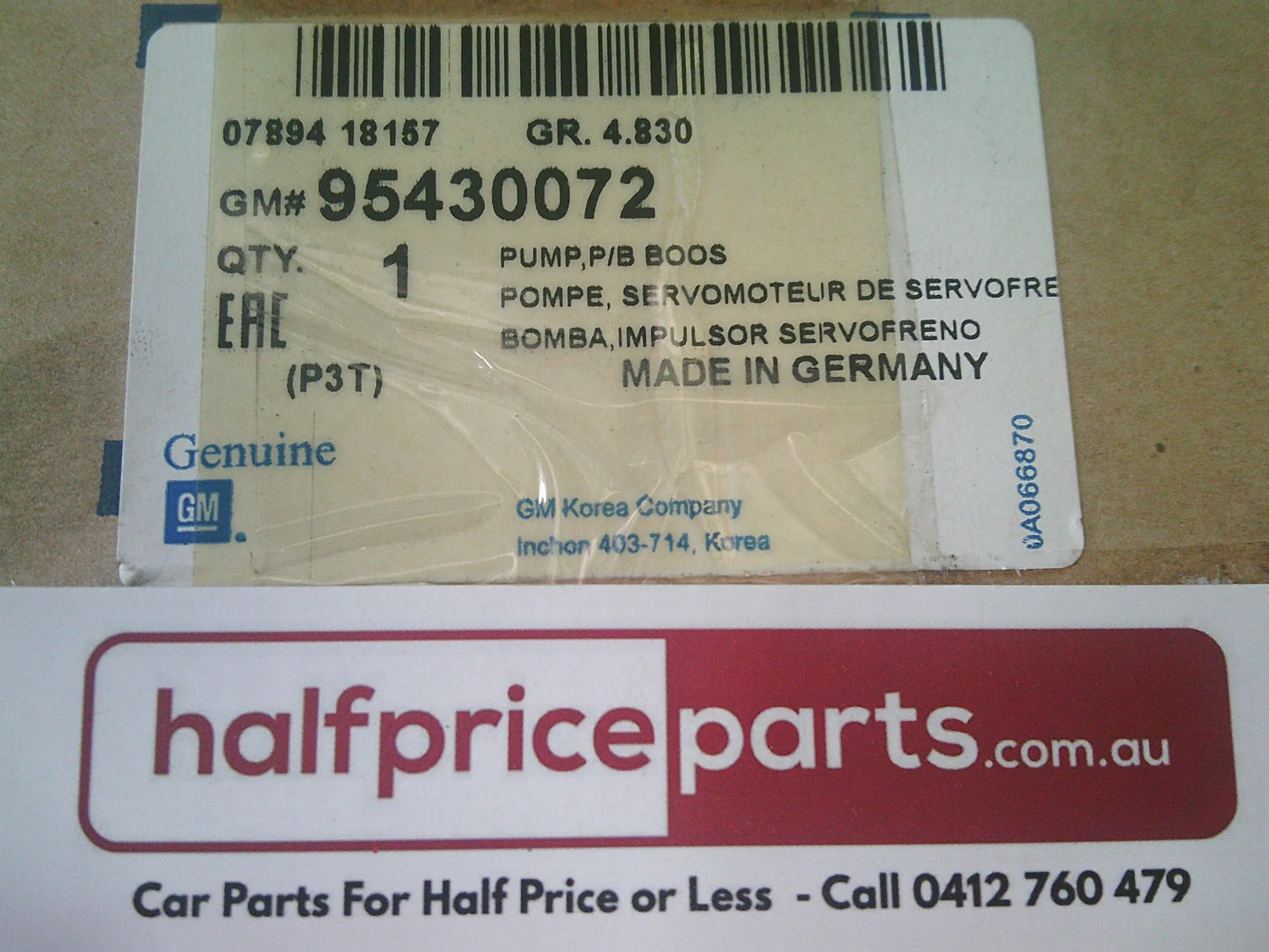 Holden Barina Spark Genuine Hydraulic Power Brake Booster Pump New Part