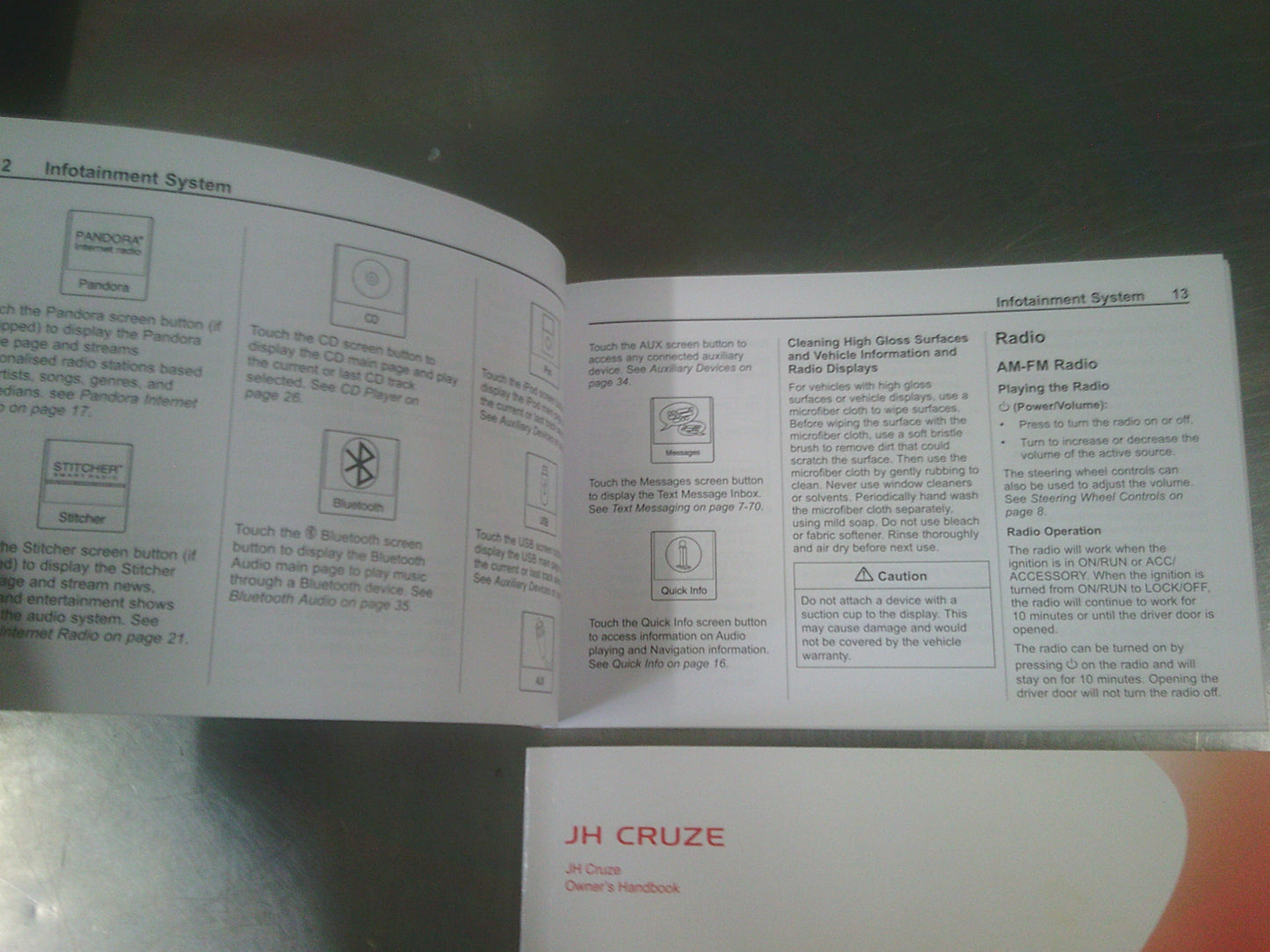 Holden JH Cruze Genuine Owners Handbook/Service Booklet/Infotainment Booklet New Part