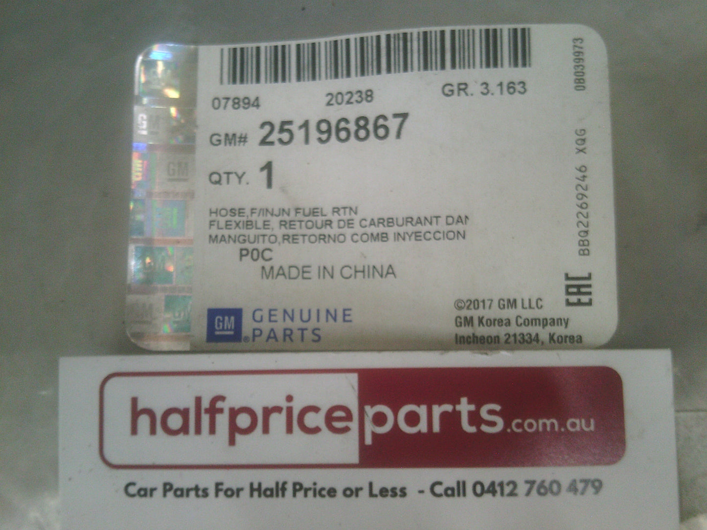 Holden JH Cruze Genuine Diesel Return Fuel Line New Part