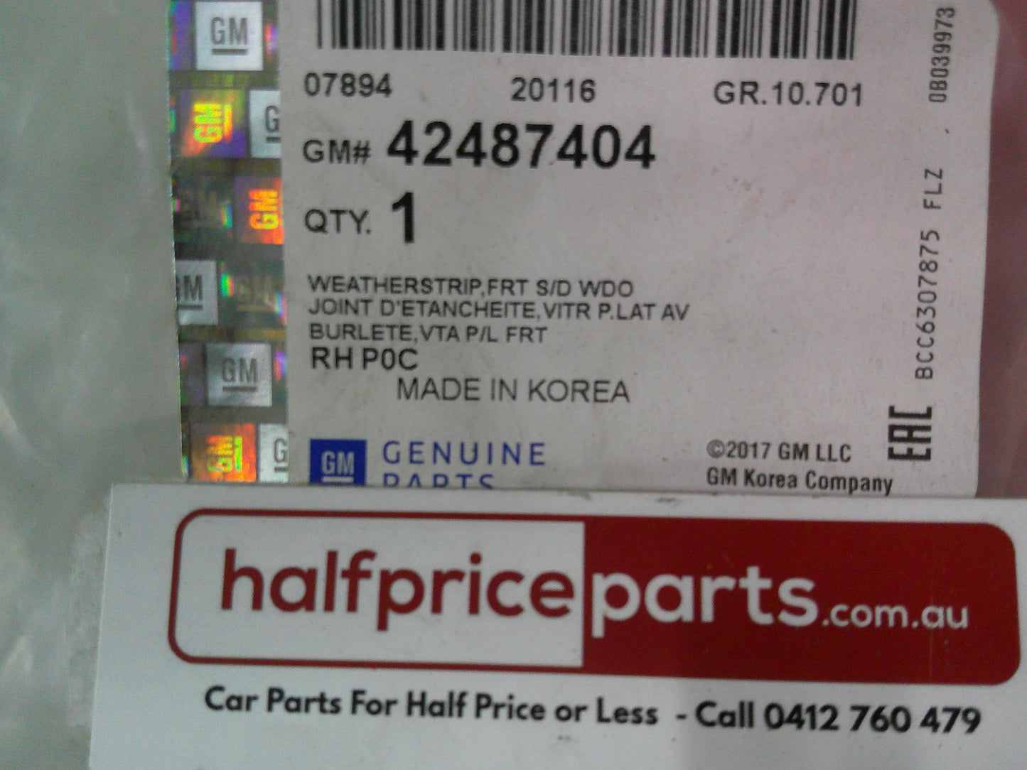 Holden CG Captiva Genuine Right Hand Front Upper Door Window Weather Strip New Part