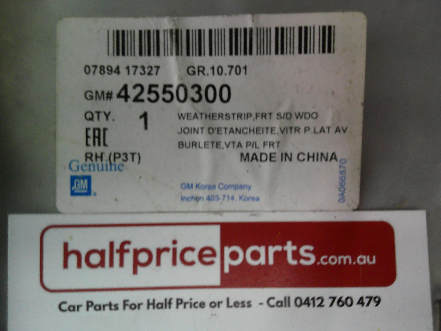 Holden TM Barina Genuine Right Hand Front Upper Door Window Channel Rubber New Part