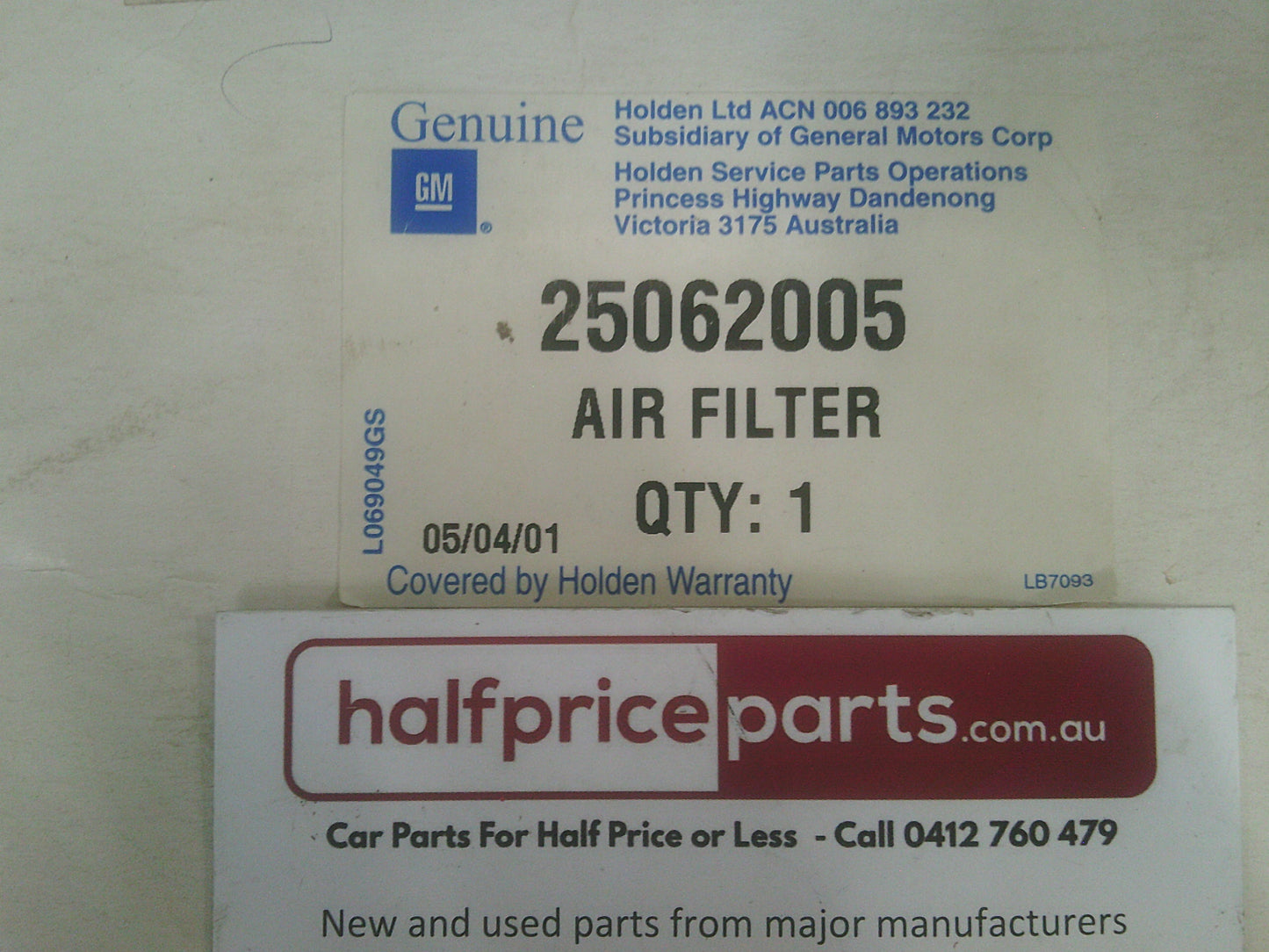 Holden JD Camira Genuine Air Filter New Part