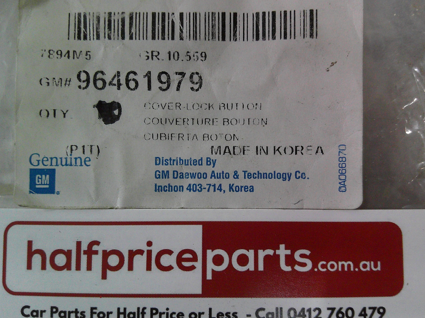 Holden TK Barina Genuine Cover Lock Knob Button New Part.