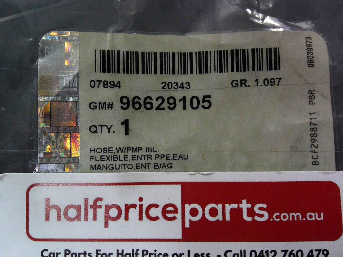 Holden CG Captiva Genuine Water Pump Inlet Hose New Part
