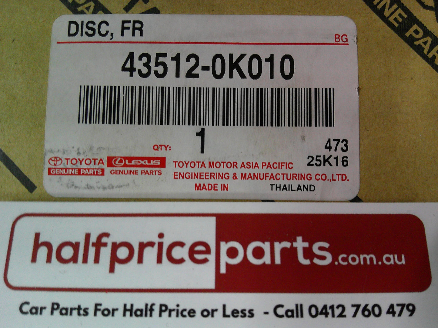 Toyota Hilux Genuine Front Disc Barke Rotors Standard Vented (Sold As Pair Only) New Part
