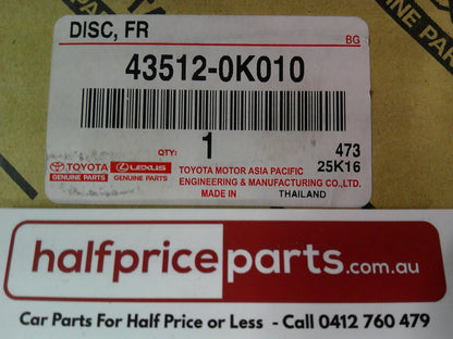 Toyota Hilux Genuine Front Disc Barke Rotors Standard Vented (Sold As Pair Only) New Part