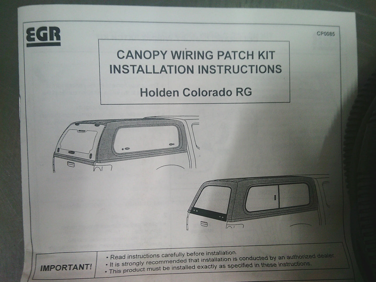 EGR Canopy Patch Kit Wiring Harness Suits Holden RG Colorado New Part