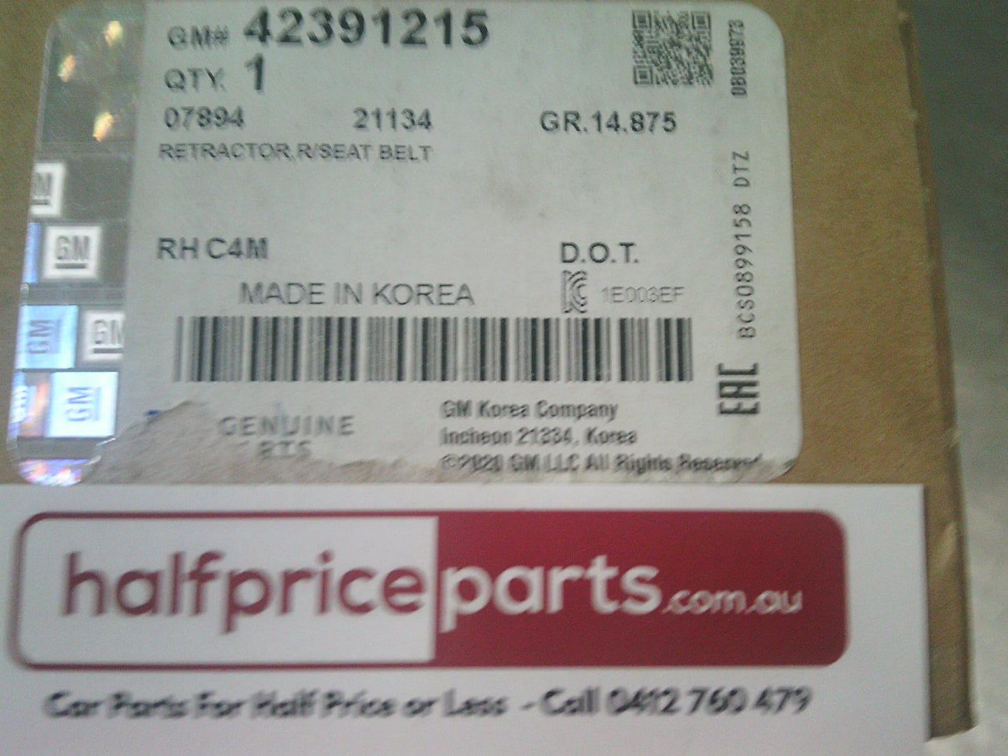 Holden Barina Spark Genuine Right Hand Rear Seat Belt Assembly (Drivers Rear) New Part