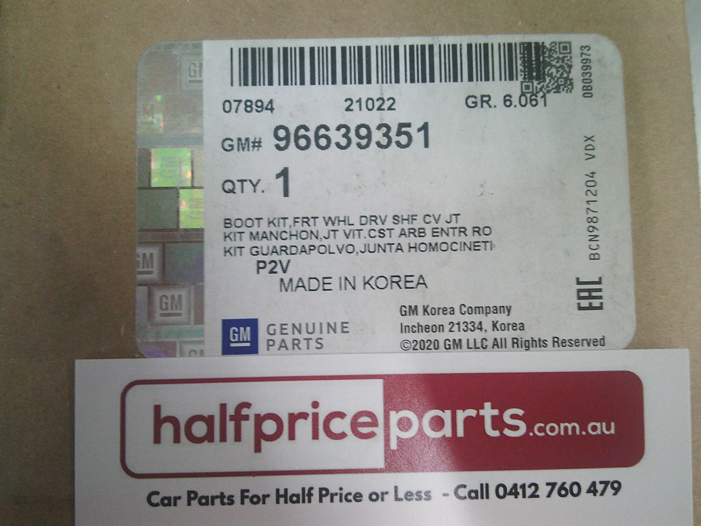 Holden CG/CG5 Captiva Genuine Front Outer CV Boot Joint Kit New Part