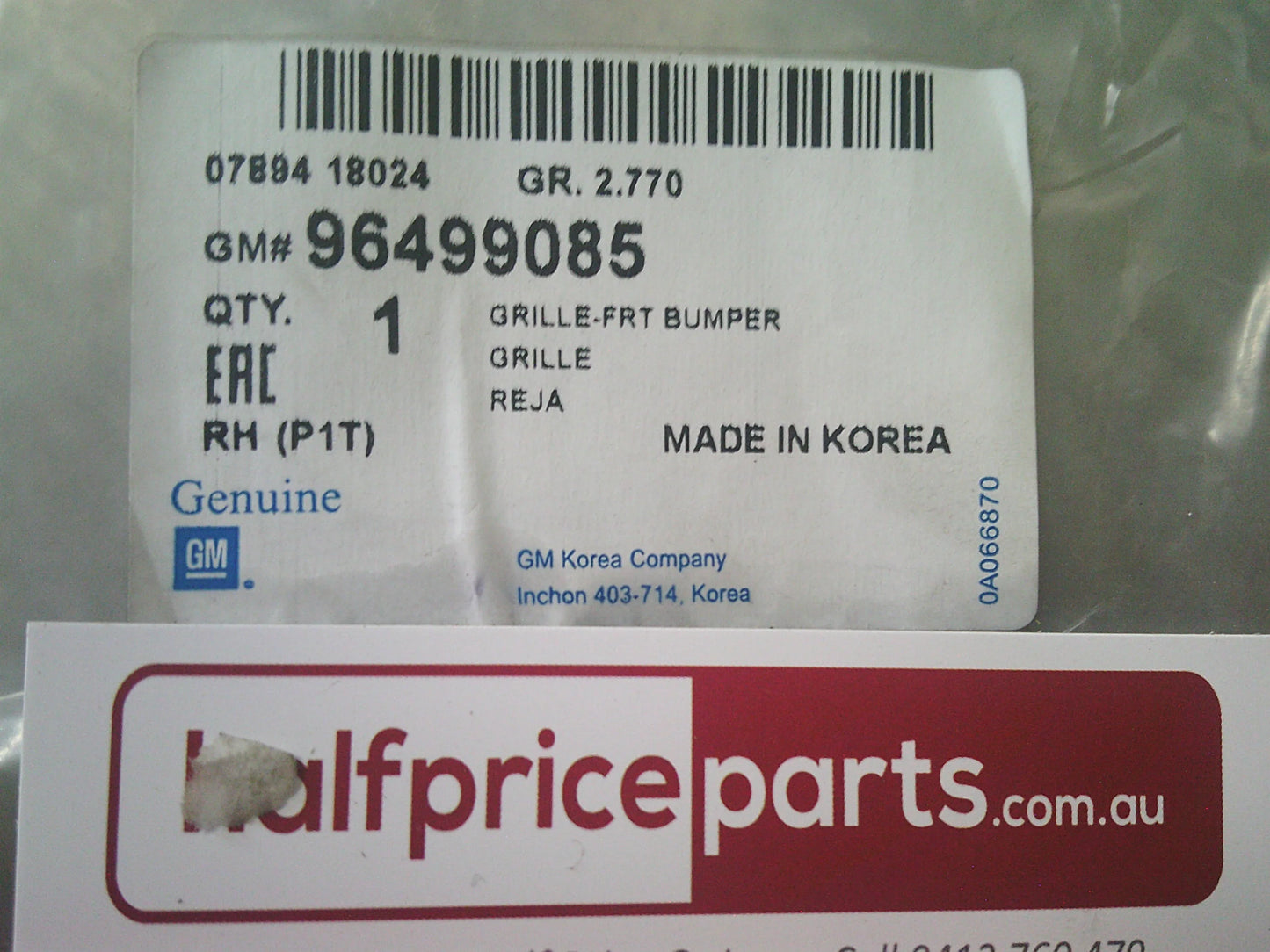 Holden Barina TK Genuine Drivers Side Front Bumper Bar Grille Insert New Part