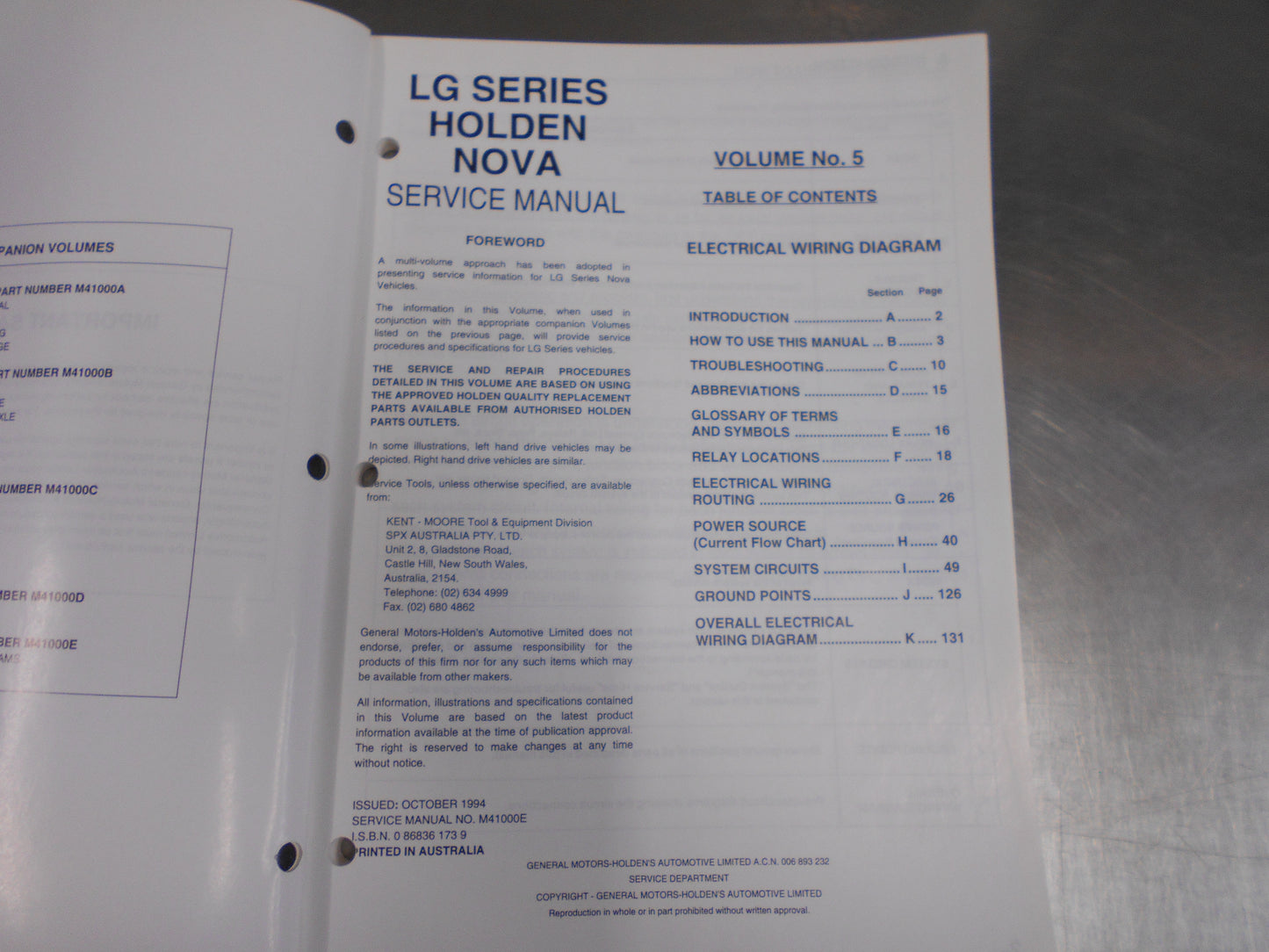 Holden Nova  LG Series Genuine Service Manuals Vol.4 - Vol.6 Used