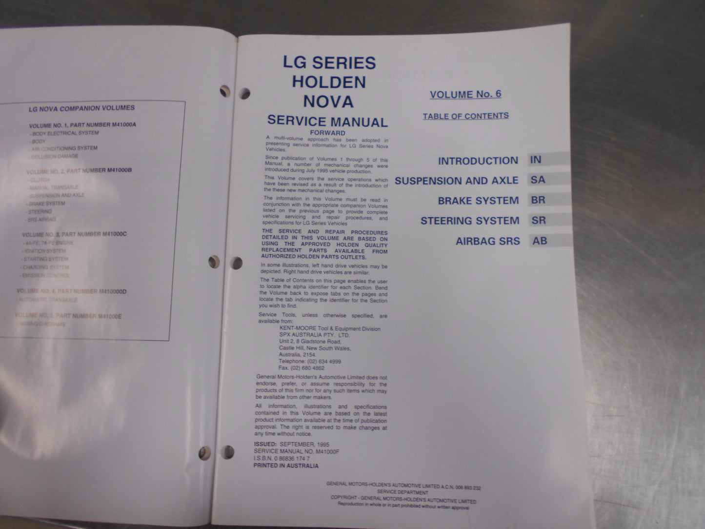 Holden Nova  LG Series Genuine Service Manuals Vol.4 - Vol.6 Used