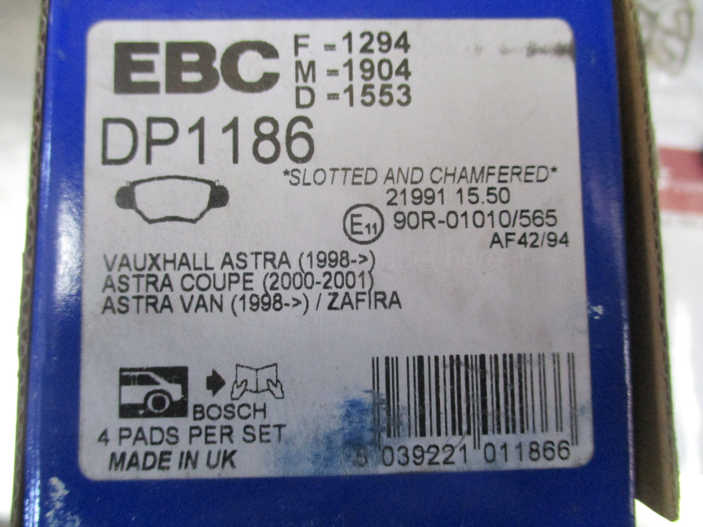 EBC Ultimax Rear Brake Pad Set To Suit Holden Astra New Part