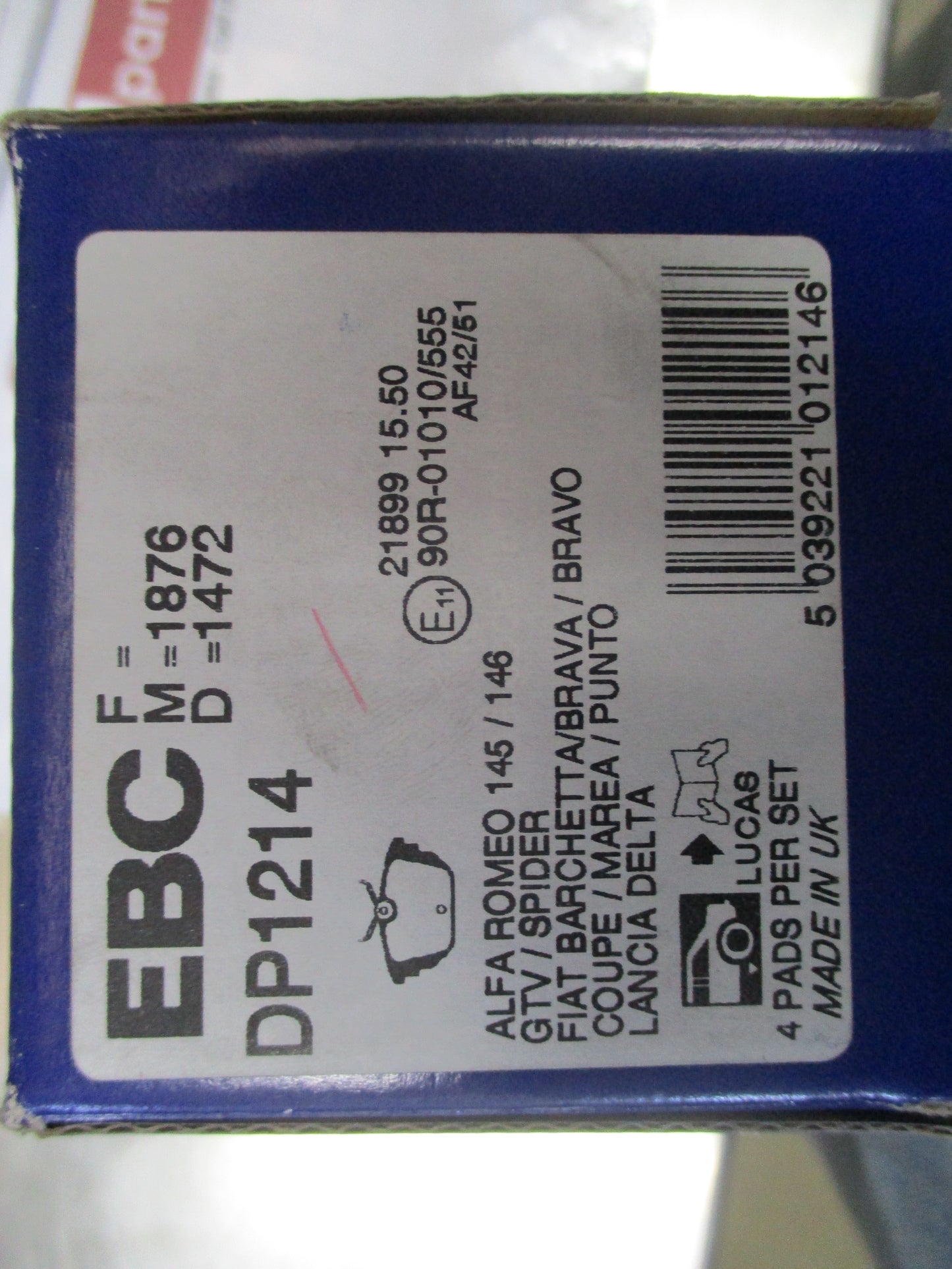 EBC Ultimax Rear Brake Pads To Suit Alfa Romeo / Fiat / Lancia New Part