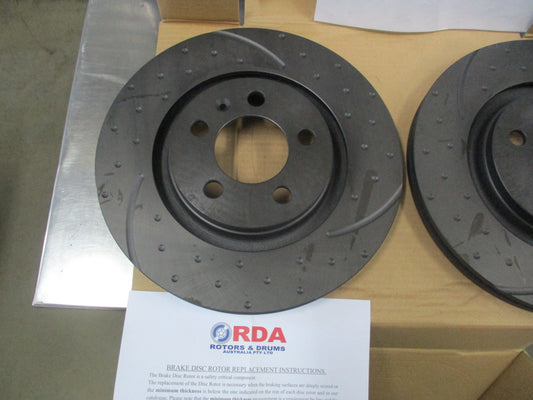 RDA Front Slotted & Dimpled Brake Rotors (Pair) To Suit Volkswagen Golf / Bora / Beetle New Part