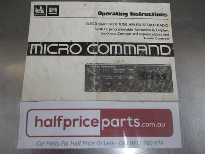 Holden VK Commodore Genuine Stereo Operating Instructions Micro Command System Used Part