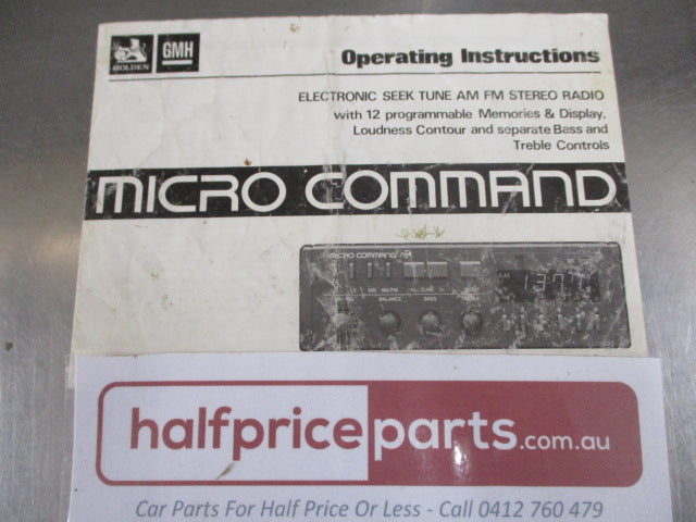 Holden VK Commodore Genuine Stereo Operating Instructions Micro Command System Used Part