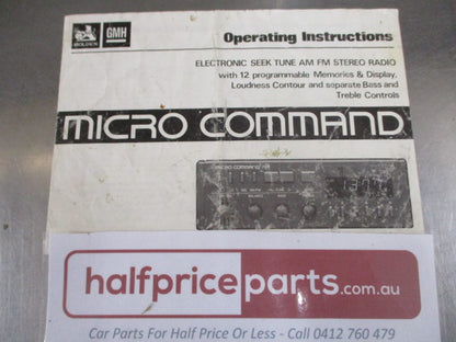 Holden VK Commodore Genuine Stereo Operating Instructions Micro Command System Used Part