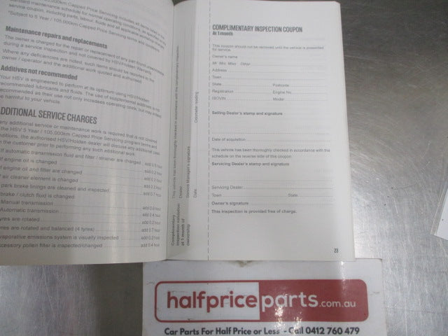 Holden HSV VF Genuine Service/Warranty Book Supercharged LSA New Part .