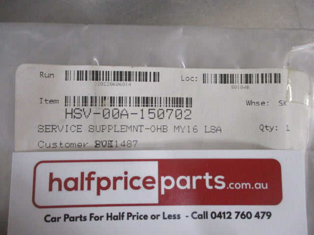 Holden HSV VF Genuine Service/Warranty Book Supercharged LSA New Part .