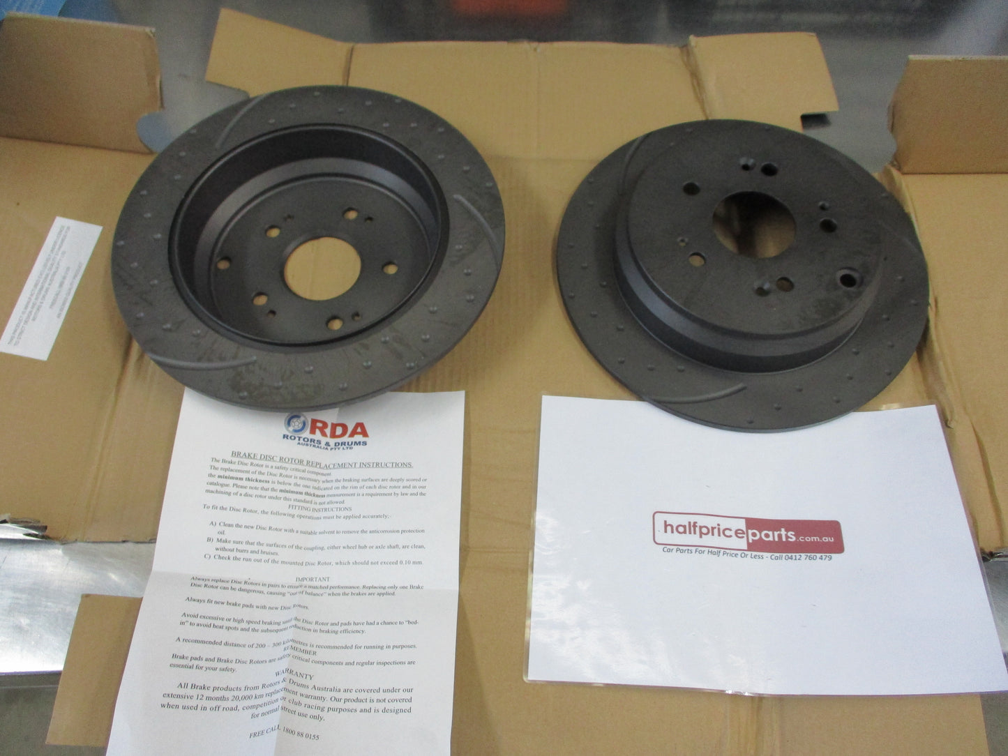RDA Rear Brake Rotors (Pair) Slotted-Dimpled Suits Honda CRV/Odyssey New Part
