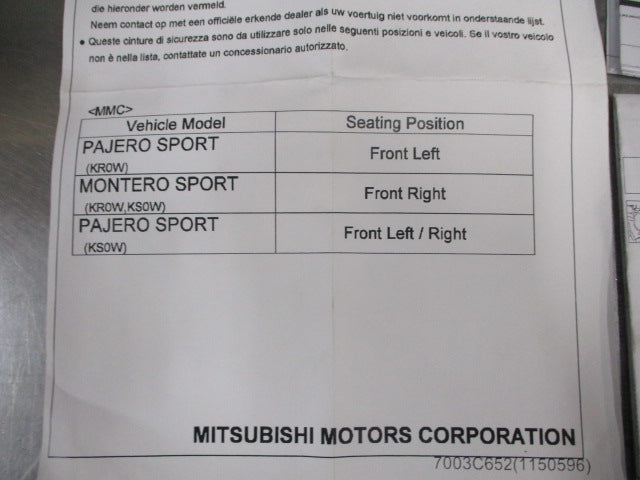 Mitsubishi Pajero Sport Genuine Front Seat Belt Assembly New Part