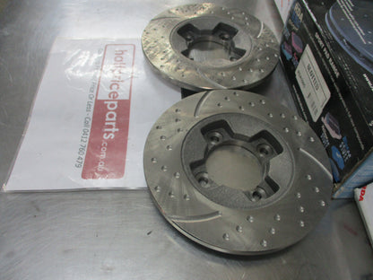 RDA Front Disc Rotors (Pair) Slotted-Dimpled Suits Mazda 323 New Part