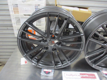 Subaru STI Genuine Set 4 Alloy Wheels 18x7.5 With Caps-Valves (Gray) New Part.
