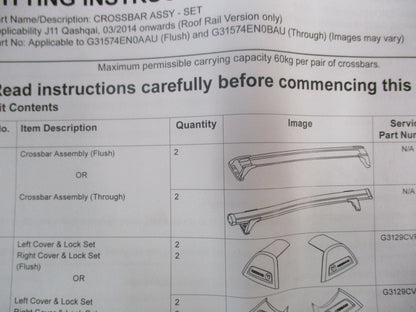 Nissan Qashqai J11 TI-TI-L Genuine Roof Crossbars Kit New