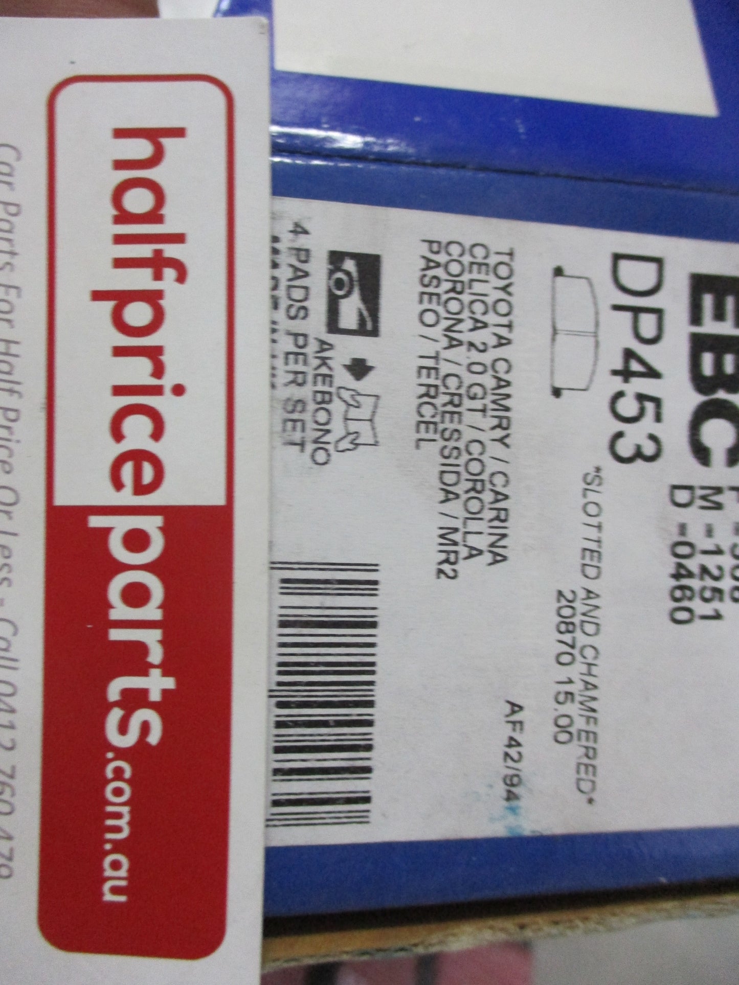 EBC Ultimax Front Brake Pad Set Suits Toyota Camry/Celica/Corolla/MR2/Paseo/Starlet/Tercel New Part