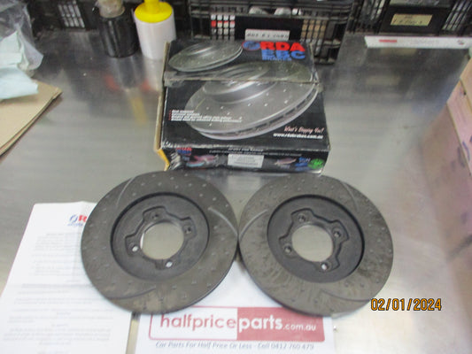 RDA Front Disc Rotor (Pair) Slotted-Dimpled Suit Mazda 323 BF 1.6Ltr Turbo/Ford Laser/TX3/TX3 Turbo/Capri New Part.
