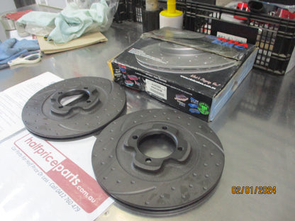 RDA Front Disc Rotor (Pair) Slotted-Dimpled Suit Mazda 323 BF 1.6Ltr Turbo/Ford Laser/TX3/TX3 Turbo/Capri New Part.