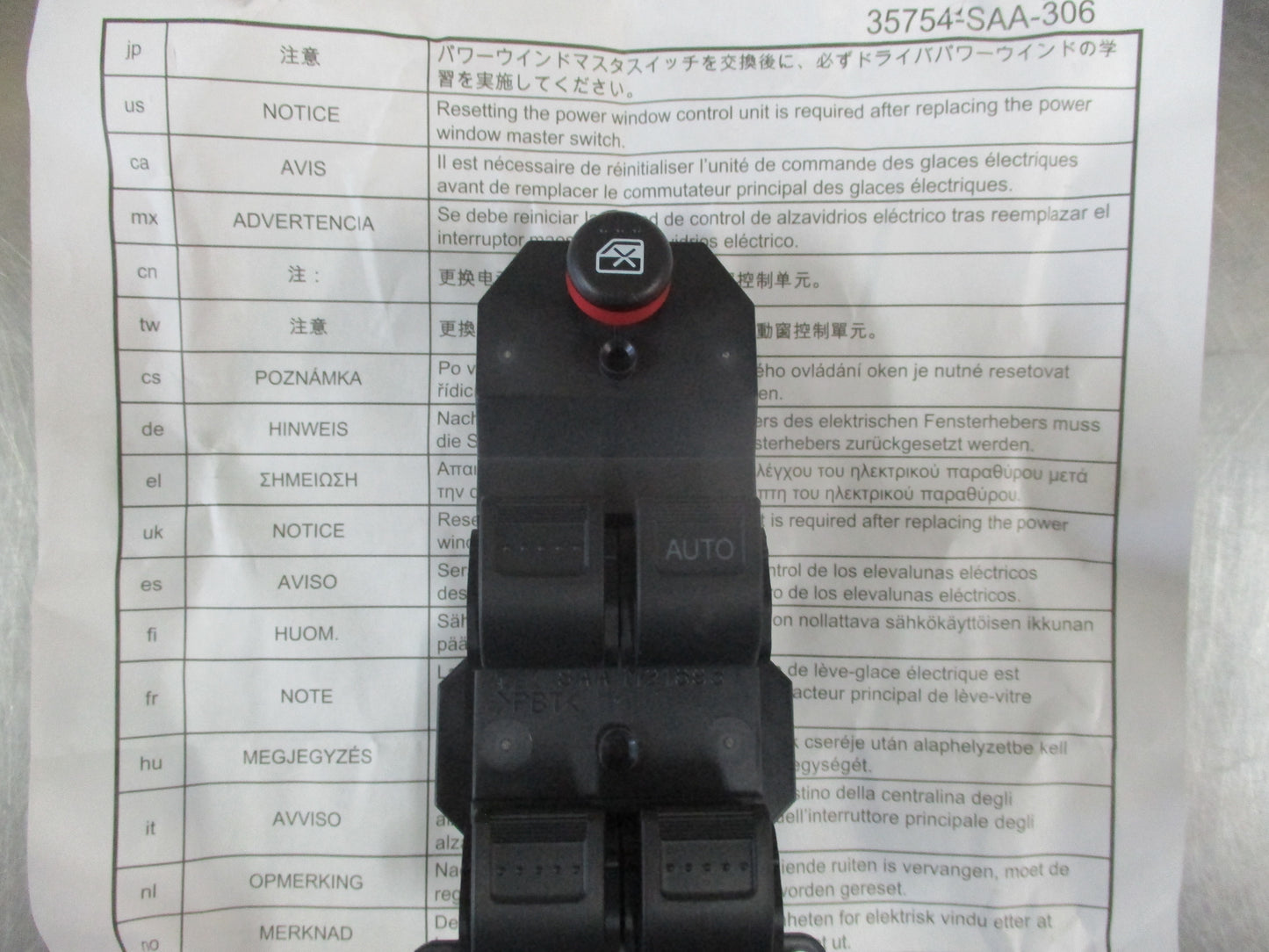 Honda Jazz Genuine Power Window Master Switch Assembly New Part