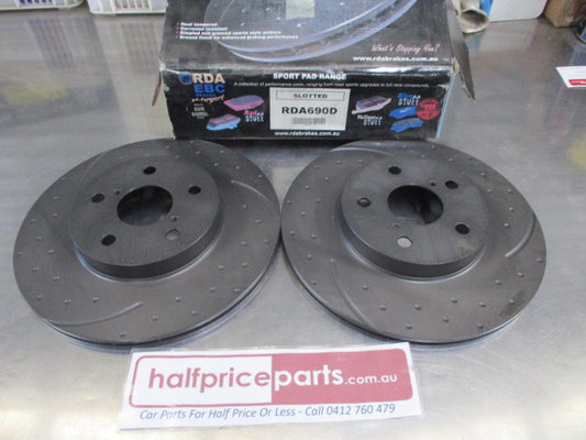 RDA Front Disc Brake Rotors (Pair LIGHT RUST ON SURFACE REDUCED PRICE) Slotted/Dimpled Suit Toyota Rav4 New Part