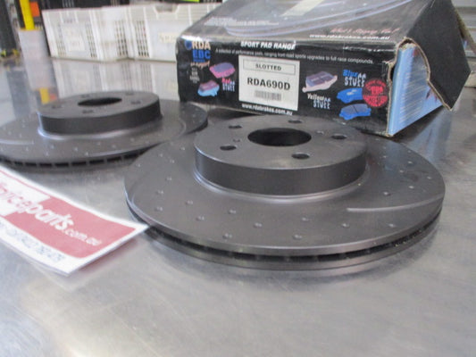 RDA Front Disc Brake Rotors (Pair LIGHT RUST ON SURFACE REDUCED PRICE) Slotted/Dimpled Suit Toyota Rav4 New Part