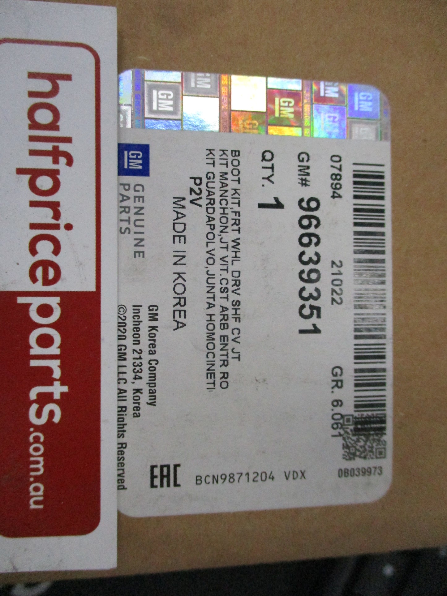 Holden Captiva Genuine Front Outer CV Boot Joint Kit New Part