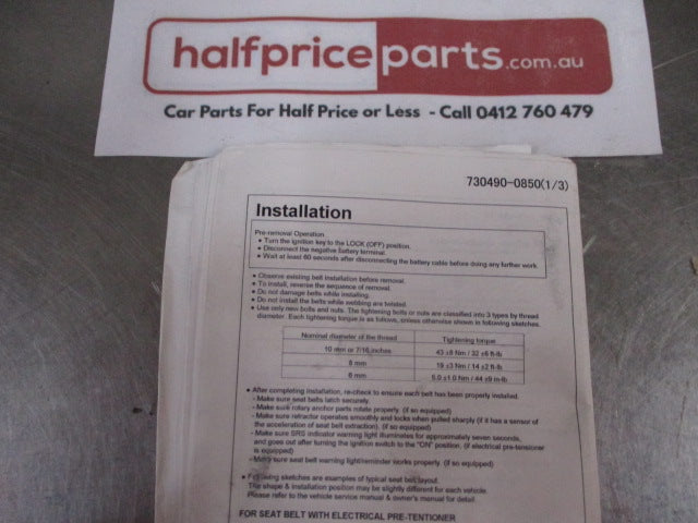 Mitsubishi Lancer Genuine Right Hand Second Row Outer Lap-Shoulder Seat Belt Assembly New Part