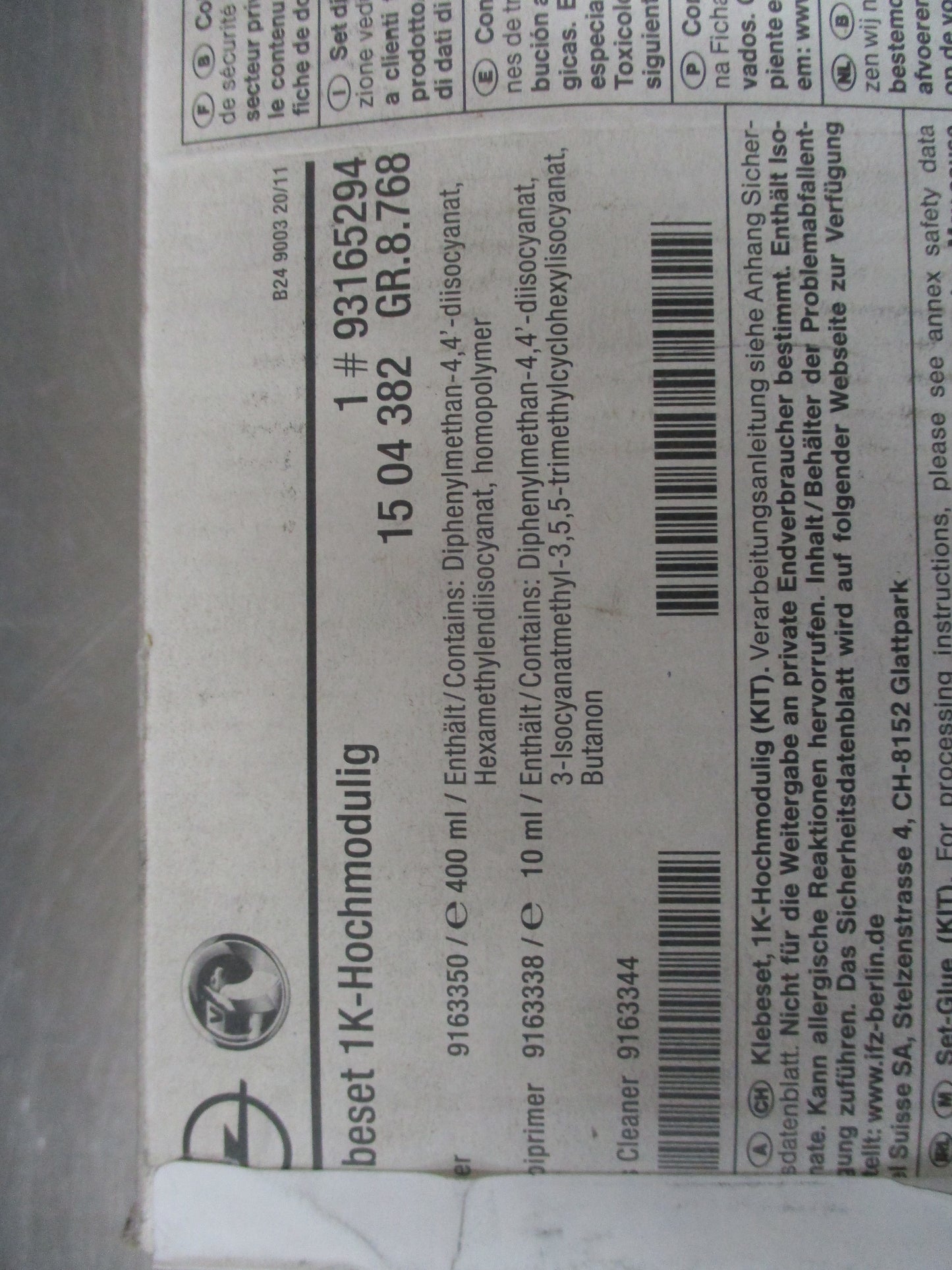 Opel Genuine Windscreen Adhesive Kit New / Unused
